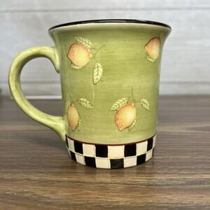 Debbie Mumm Zak Designs Classic Fruit Bowl Lemon Mug Green Checkered Base
